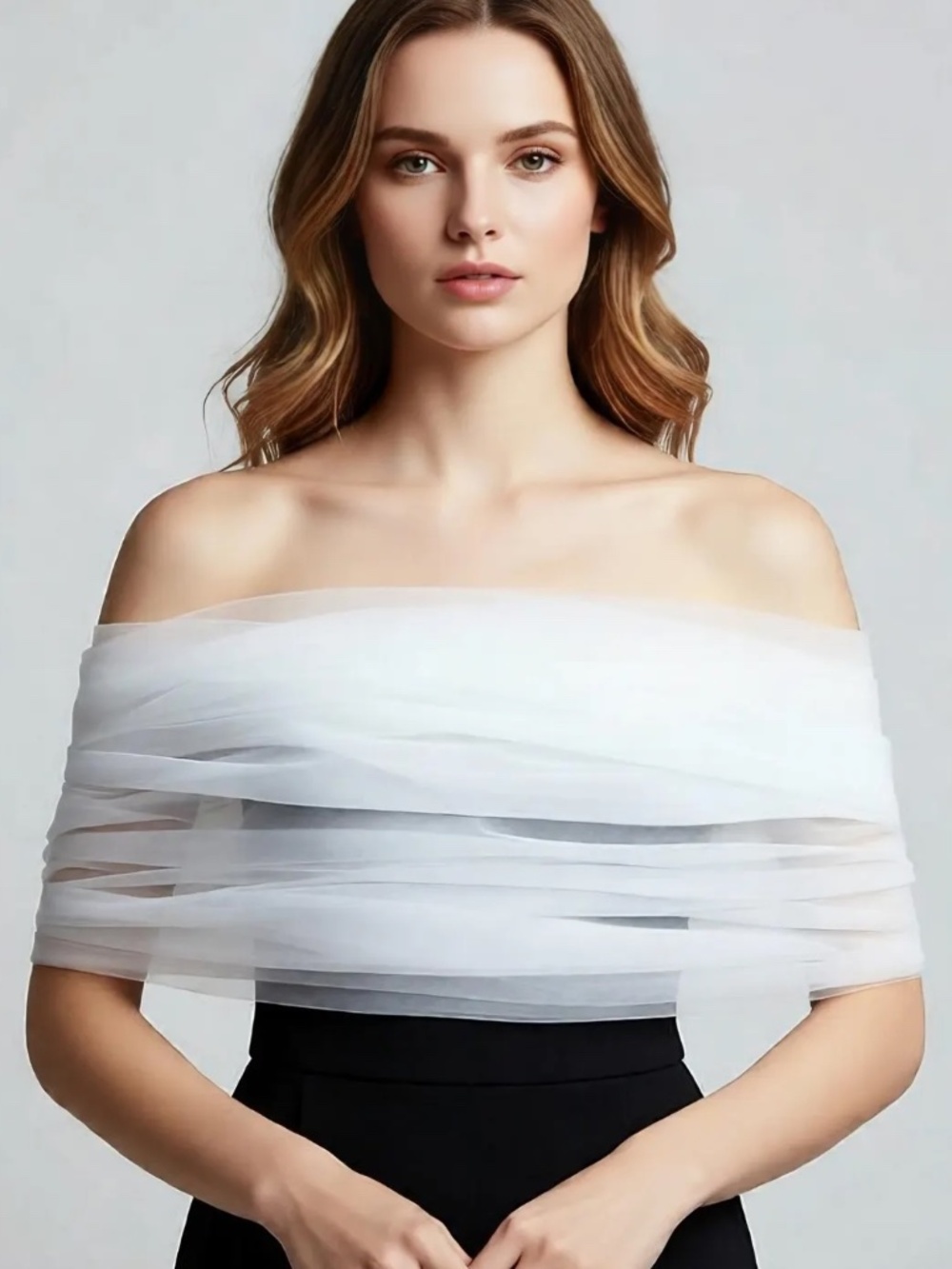 Bridal Shoulder Veil, Soft Tulle Shoulder Cape, Elegant Wrap in White Ivory